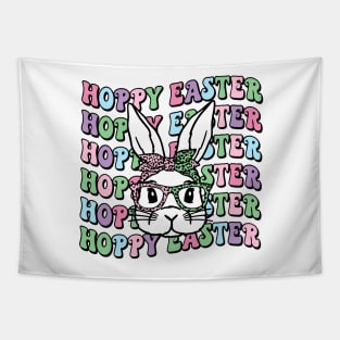 Hoppy Easter Retro Bunny Leopard Bow, easter Day, funny easter , easter shirt cool Tapestry