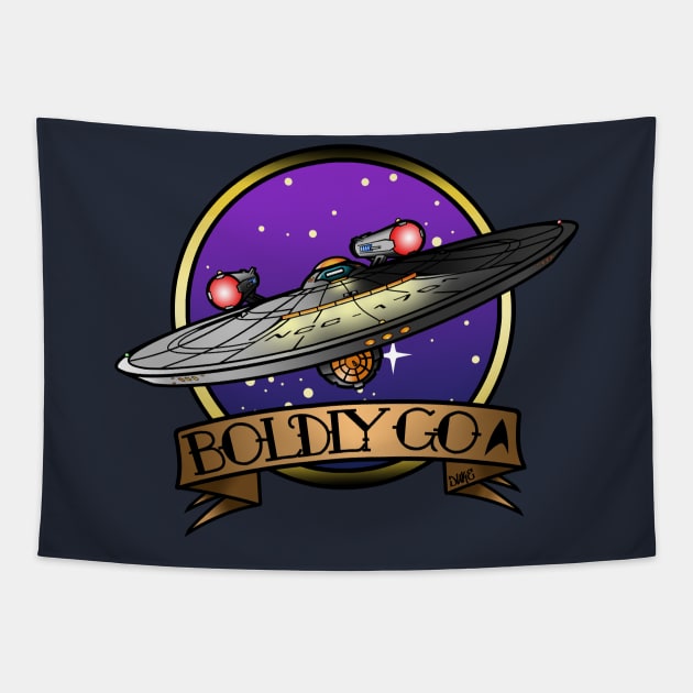 U.S.S. Enterprise - Boldly Go! Tapestry by DukeTheBear