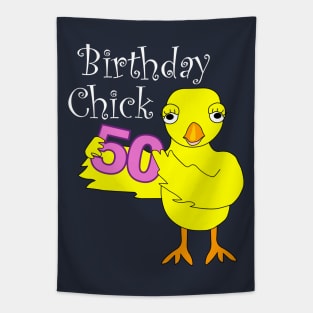 50th Birthday Chick White Text Tapestry