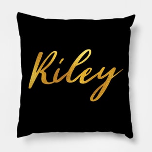 Riley Name Hand Lettering in Faux Gold Letters Pillow