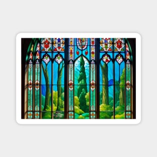 Stained Glass Window Looking Into a Garden Magnet