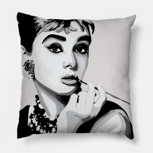 Hepburn black and white Pillow