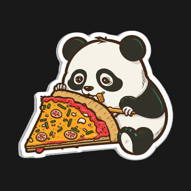 Cartoon Adorable Cute Panda Eats Pizza by kiddo200