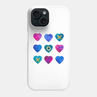 Tic tac toe hearts - pink, purple and blue Phone Case