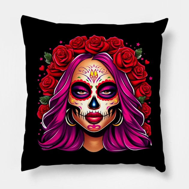 Mercedes Varnado aka Mercedes Moné fka Sasha Banks Day of the Dead Pillow by Tiger Mountain Design Co.