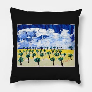 Trees on Yellow Grass - Acrylic Pillow