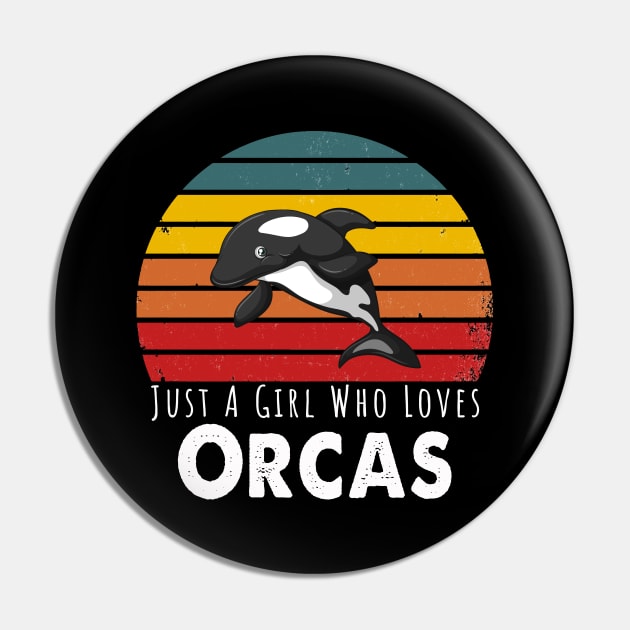 Just A Girl Who Loves Orcas Retro Vintage Pin by Happysphinx