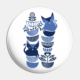 Swedish folk cats I // indigo blue Pin