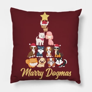 Marry Dogmas Funny Dogs Christmas Tree Merry Christmas Gift Pillow