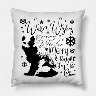 Warm Wishes Holiday Snow Fox in Dark Font Pillow