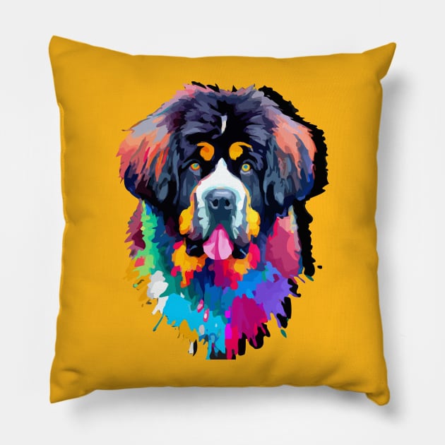 Cute Newfoundland Dog Watercolor Pillow by Furrban