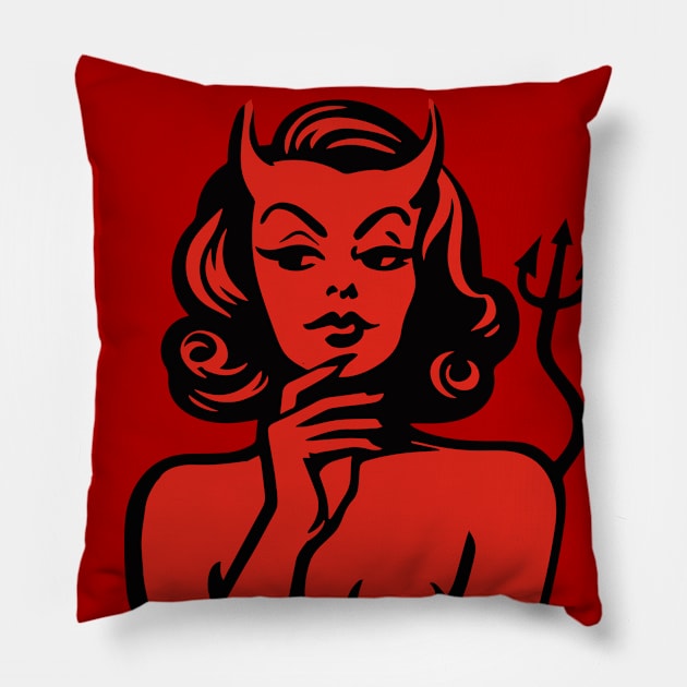 Retro Devil Girl Pillow by n23tees