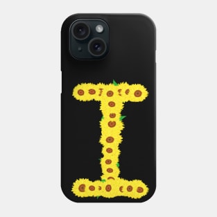 Sunflowers Initial Letter I (Black Background) Phone Case