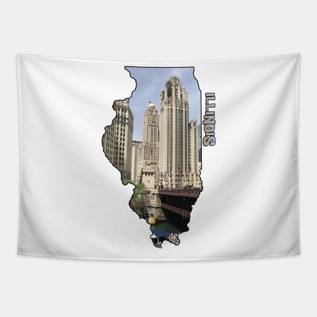 Illinois State Outline (Downtown Chicago) Tapestry by gorff