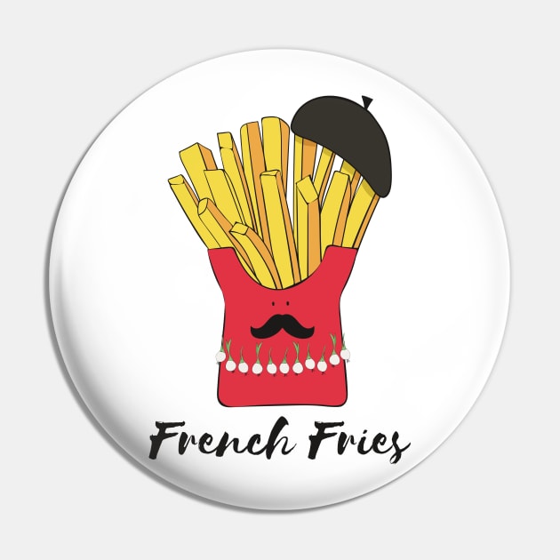 French Fries- Cute Fries Wearing Beret Pin by Dreamy Panda Designs