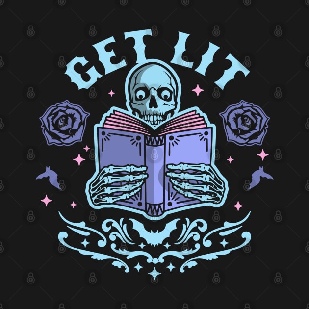 Get Lit Literature Skeleton Reading Book Library Book Lover by OrangeMonkeyArt