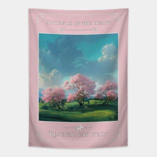 Fantasy Spring Landscape King Arthur Inspired Wall Art Poster "Spring in Camelot" by Rowein the StarCatcher Tapestry