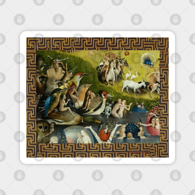 Garden of Earthly Delights ,Paradise, Birds and Animals Detail by Hieronymus Bosch Magnet by BulganLumini