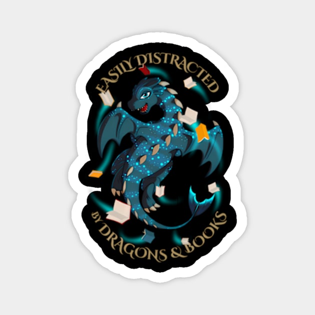 Easily Distracted By Dragons And Books Nerd Dragon Magnet by Sink-Lux