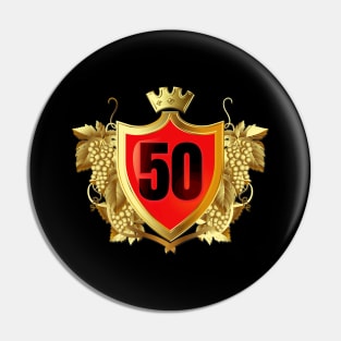 50th Birthday Golden Crest Crown With Grapes Pin