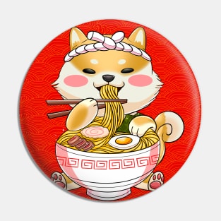 Shiba inu eating ramen noodles happily Pin