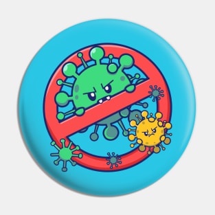 Cute Virus Cartoon With Stop Sign Cartoon (2) Pin