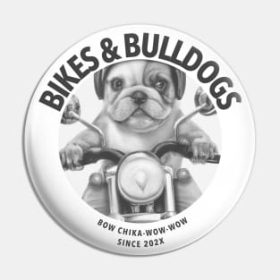 a cute baby bulldog riding on a motorcycle Sticker Pin