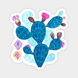 Watercolor Mexican cactus with folk flowers Aztec tiles Magnet