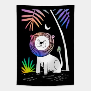 Holographic Forest Lion Tapestry