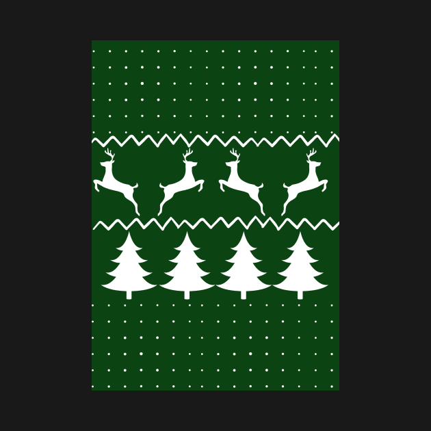 Green and white christmas tree and deer by LukjanovArt