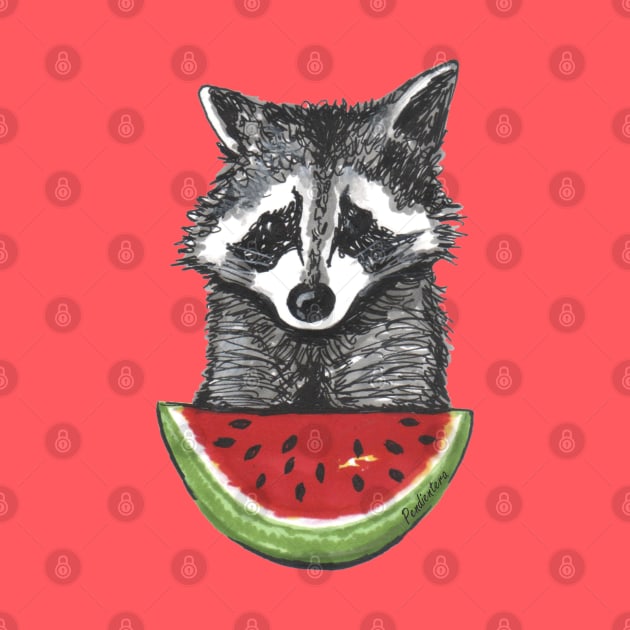 Racoon and watermelon by Pendientera