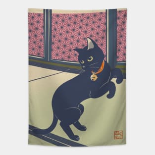 Black Cat In Japanese Room Tapestry