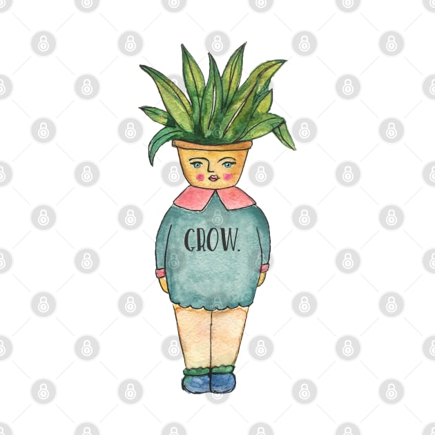 Grow, Watercolor Illustration, Plant Lady by schmuck.court