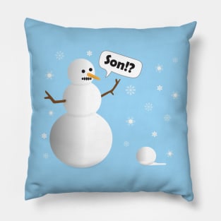 Funny Cartoon Father Snowman Mistakes a Snowball for His Son Pillow