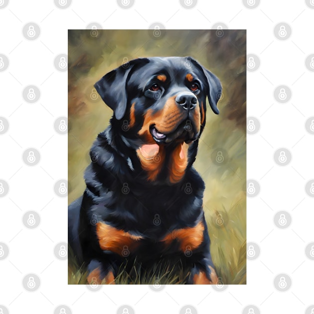 Rottweiler Dog Breed Oil Painting by Art-Jiyuu