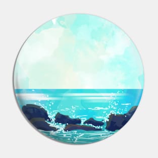 Watercolor rocky shoreline Pin