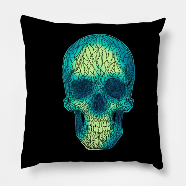 Stained glass skull - yellow to green fade Pillow by DaveDanchuk