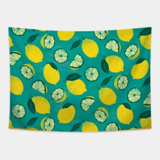 Teal Summer Lemons Tapestry