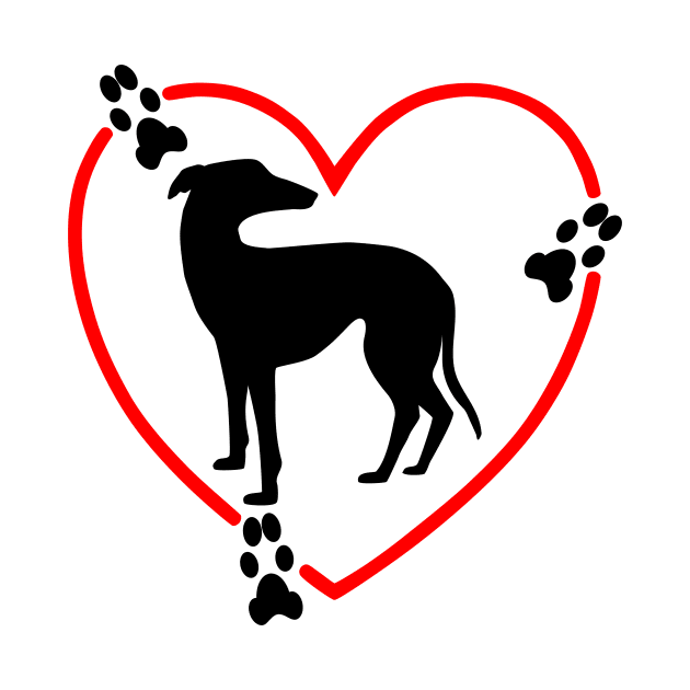 Greyhound Dog Red Heart Paw Prints by Greyt Graphical Greyhound