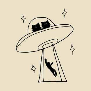 cat alien abduction line art T-Shirt