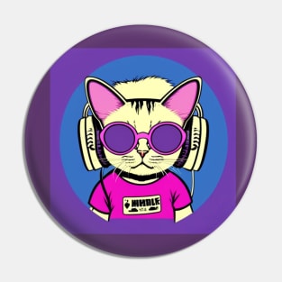 Cat With Headphones Purple And Pink Pin