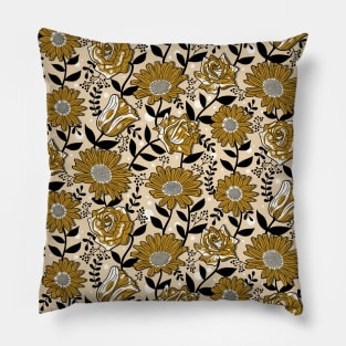 Bold Summer Flowers on Cappuccino Beige Pillow