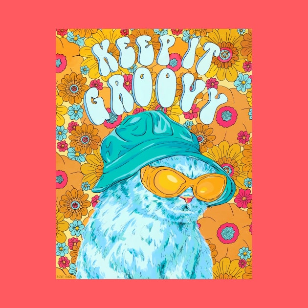 Keep It Groovy - Funky Floral Cat by rosiemoonart