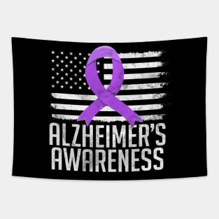 Alzheimer's Awareness Month Day Dementia Cure USA Flag Tapestry