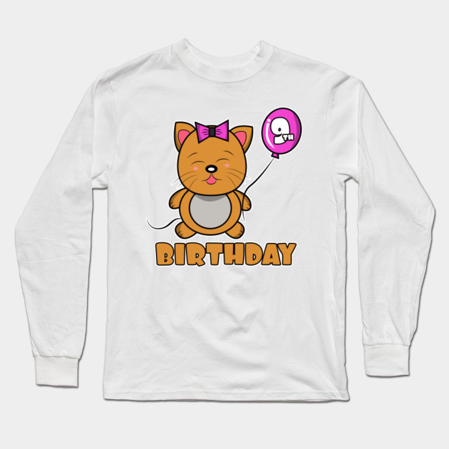 9th Birthday Children Girl Cat Childrens Birthday Party Long