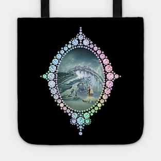 Awesome ice dragon and fairy in a winter landscape Tote