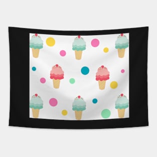 Ice Cream Cone Cute Polka Dots Background Summer Vacation Pink Yellow Teal Social Distancing FaceMask Tapestry