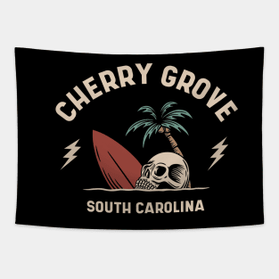 Vintage Surfing Cherry Grove South Carolina // Retro Surf Skull Tapestry