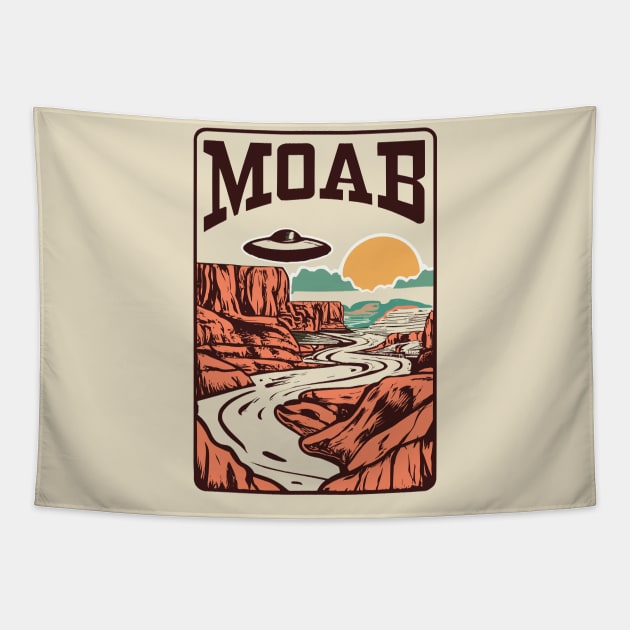 Moab Desert Canyon Retro UFO Illustration - Vintage Extraterrestrial Art Tapestry by TeeTrendz