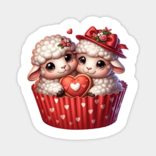 Valentine Sheep Couple In A Cupcake Magnet